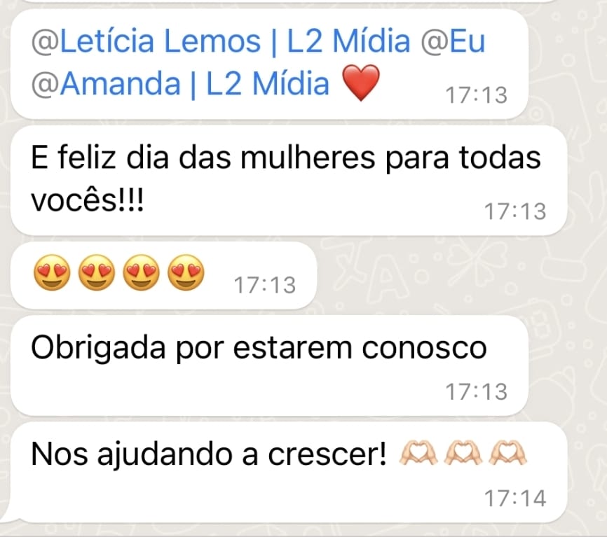 Cliente agradecendo a parceria com a L2 Mídia