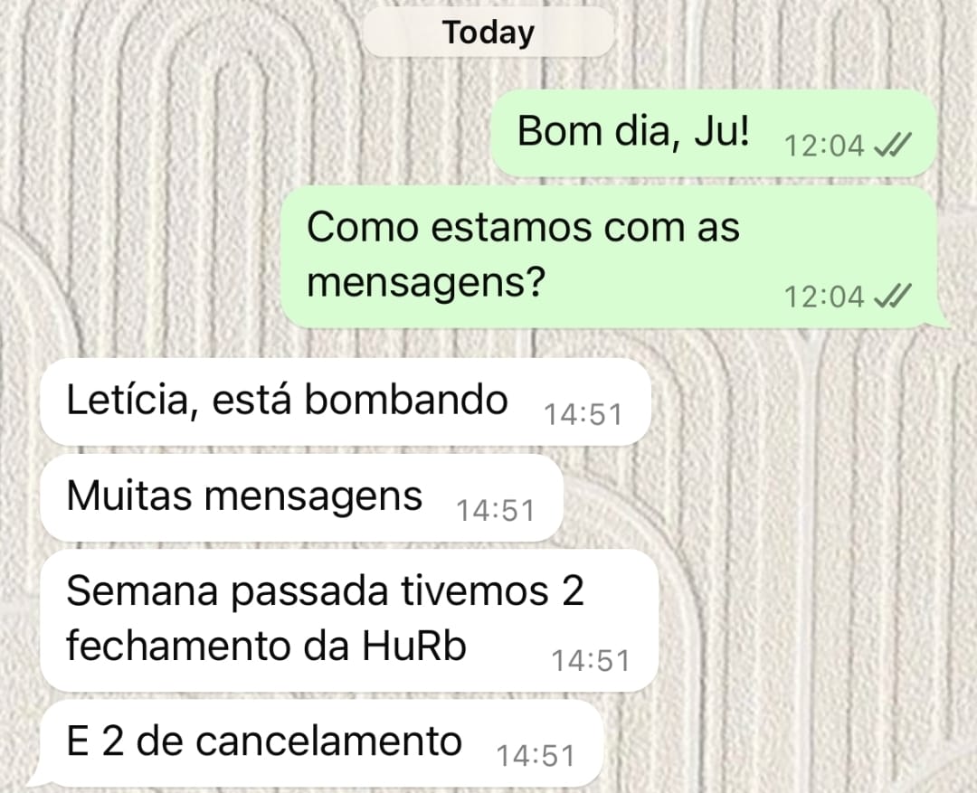 Cliente relatando muitas mensagens e fechamentos na semana